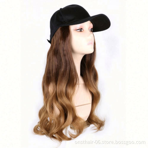 MYZYR 18inch Ombre Hair Natural Wave Wigs For Women Synthetic Hairpiece With Baseball Duck Tongue Hat Makeup Wigs